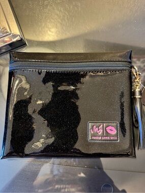 NWT Small top zip Makeup junkie bag Black stardust and black interior